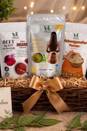 Herbal Wellness & Hair Care Combo – Arjun Bark Powder, Ashwagandha, Beetroot Powder, Moringa Powder & Brown Hair Colour